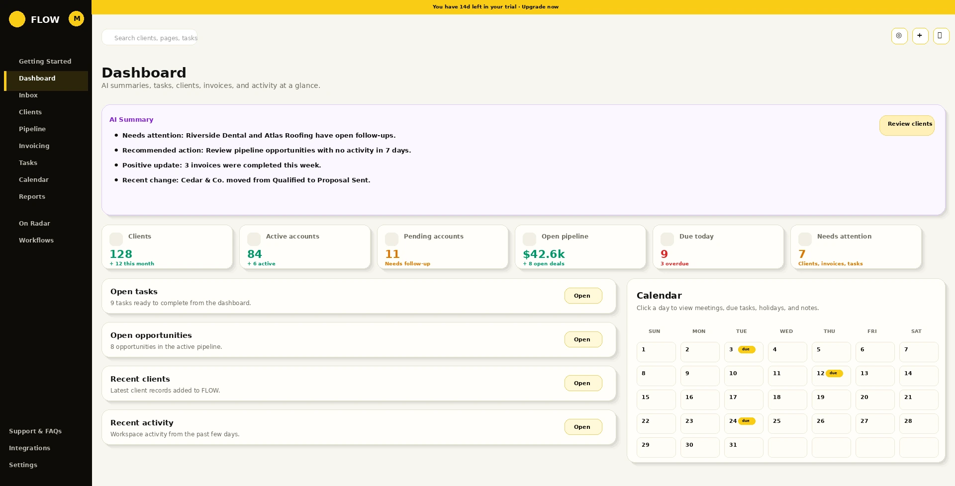 Flow CRM workspace preview